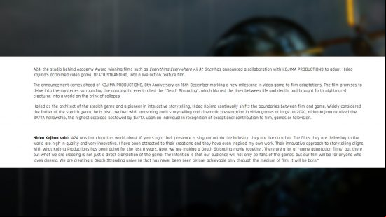 An announcement that Death Stranding is becoming a movie. 