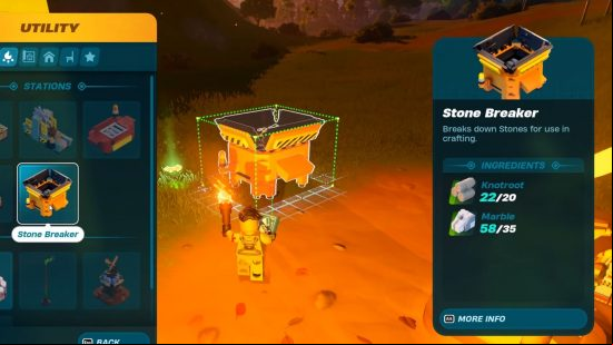 Lego Fortnite obsidian can be turned into obsidian slabs using a stone breaker