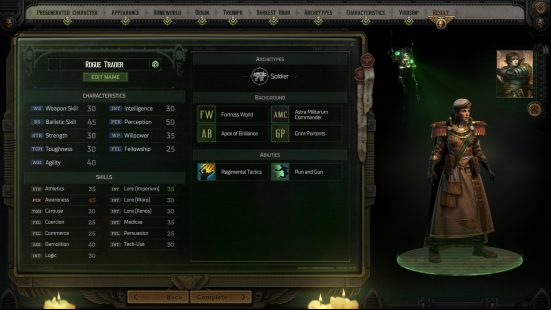 rogue trader soldier best characteristics in character creation
