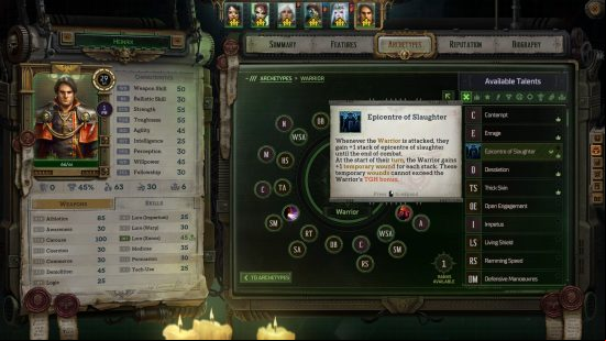 selecting warrior talents from a list in rogue trader