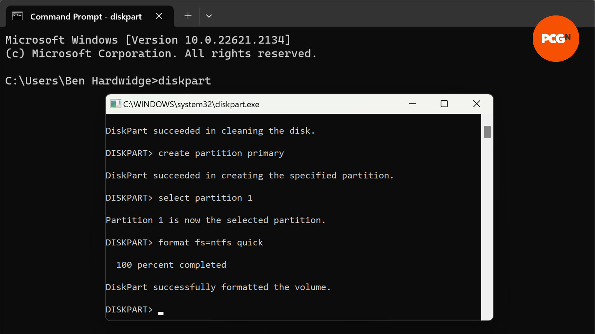 The clean disk is formatted via diskpart for a bootable usb