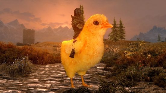 Skyrim mods: The character rides on a giant chicken