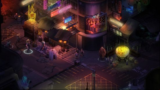 Games like BG3: the party stood outside Club 88 as the bouncers keep them out in Shadowrun Hong Kong.