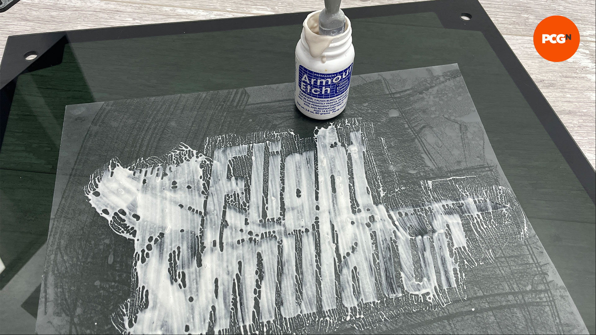 How to etch glass on your PC case: Apply etching cream