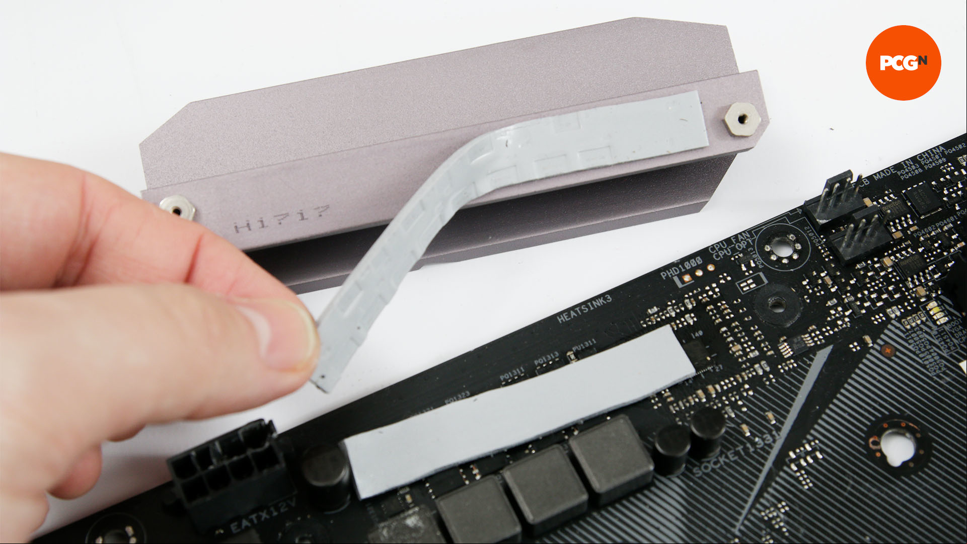 The thermal pads removed from a motherboard ready for painting
