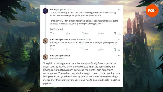 A comment from League of Legends' lead game designer discussing the state of ranked in LoL Season 14
