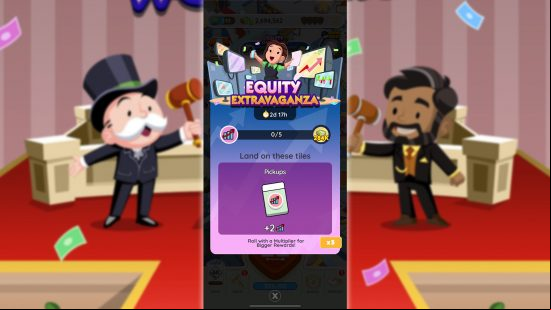 The Monopoly Go Equity Extravaganza event screen.