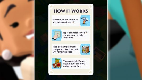 The 'How it works' graphic from the Monopoly Go Jungle Treasures event.