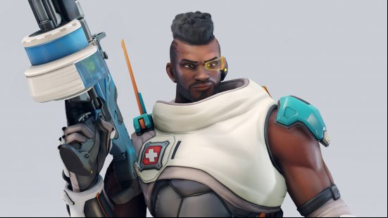 Overwatch 2 tier list: Baptiste has a visor and a big grenade-launcher-like gun.