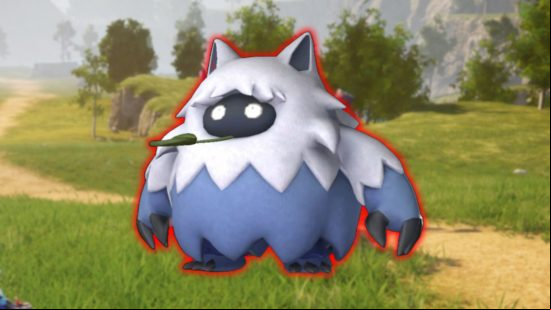 Palworld Lumbering Pals: a huge hairy blue and white monster.