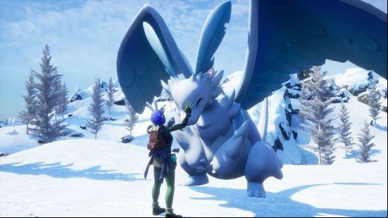 Palworld mods: a palworld character pets a quivern