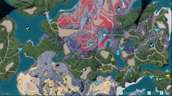 Palworld ore farm: a map showing the location of several ore deposits.
