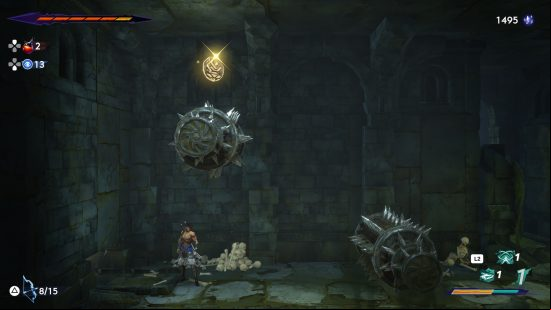 a xerxes above a spiked roller in prince of persia