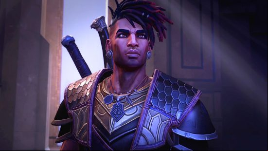 Best action adventure games: a man wearing armor stares slightly to the right of camera.