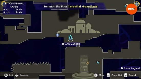 The map of Mount Qaf depicting the position of the Prince of Persia The Lost Crown Moon Gatherer in the Pit of Eternal Sands.
