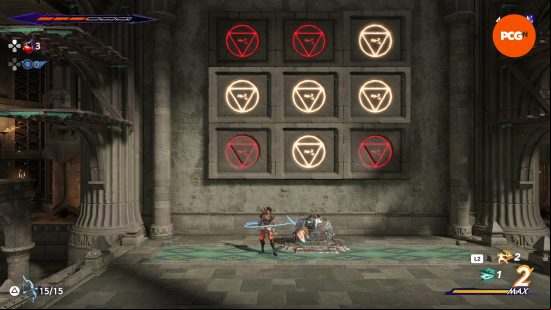 The Prince of Persia The Lost Crown Mystery Chest in the Temple of Knowledge with the puzzle solution revealed.