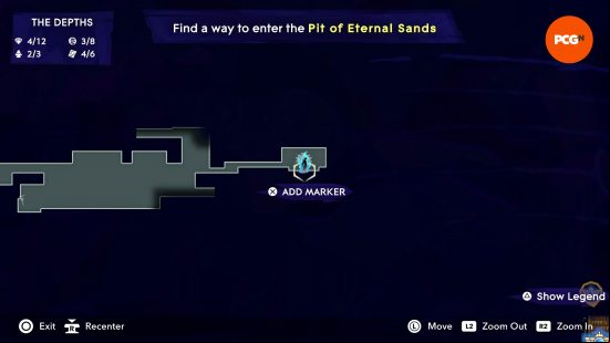 The map of Mount Qaf depicting the position of the Prince of Persia The Lost Crown Moon Gatherer in The Depths.
