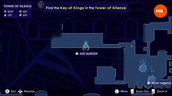 The map of Mount Qaf depicting the position of the Prince of Persia The Lost Crown Moon Gatherer in the Tower of Silence.