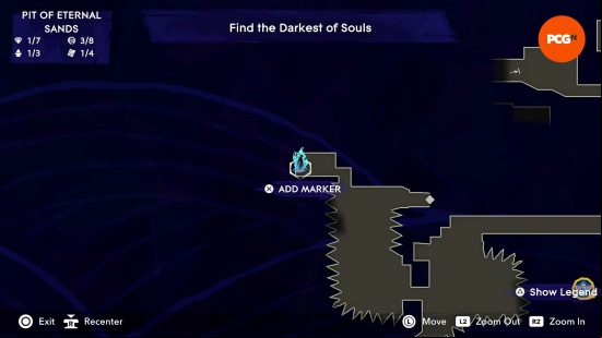 The map of Mount Qaf depicting the position of the Prince of Persia Spirited Sand Jar in the Pit of Eternal Sands.