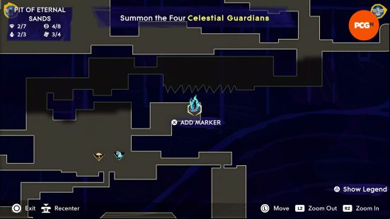 The map of Mount Qaf depicting the position of the Prince of Persia Spirited Sand Jar in the Pit of Eternal Sands.