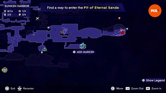 The map of Mount Qaf depicting the position of the Prince of Persia Spirited Sand Jar in the Sunken Harbor.