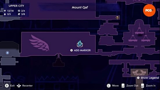 The map of Mount Qaf depicting the position of the Prince of Persia Spirited Sand Jar in the Upper City.