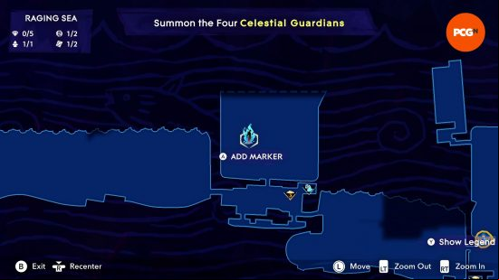 The map of Mount Qaf depicting the position of the Prince of Persia Spirited Sand Jar in the Raging Sea.