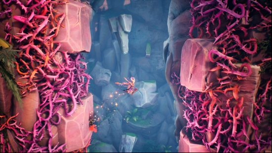 Tales of Kenzera Zau release date: a man jumps between huge swathes of thorns.
