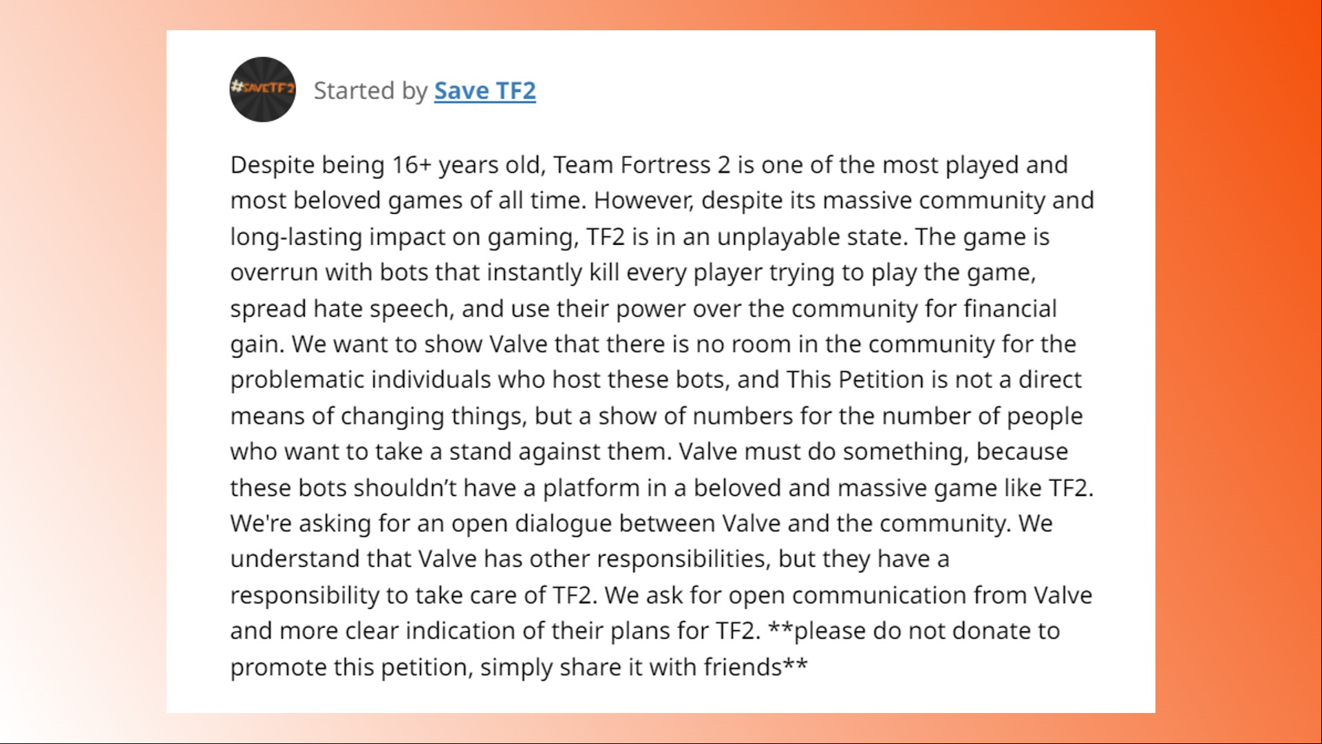 Team Fortress 2 save TF2 petition: A petition for Valve to save FPS game Team Fortress 2