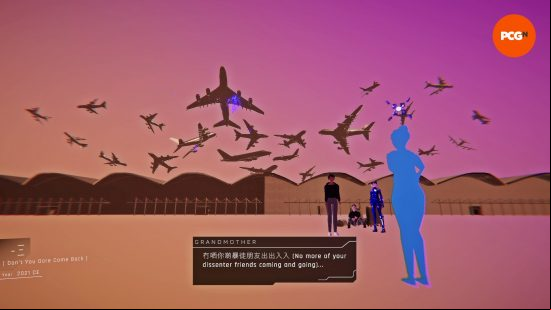 1000xResist preview: Iris' mother bids farewell to her own mother as her as she flees China with her husband in a surreal, static shot of planes flying overhead.