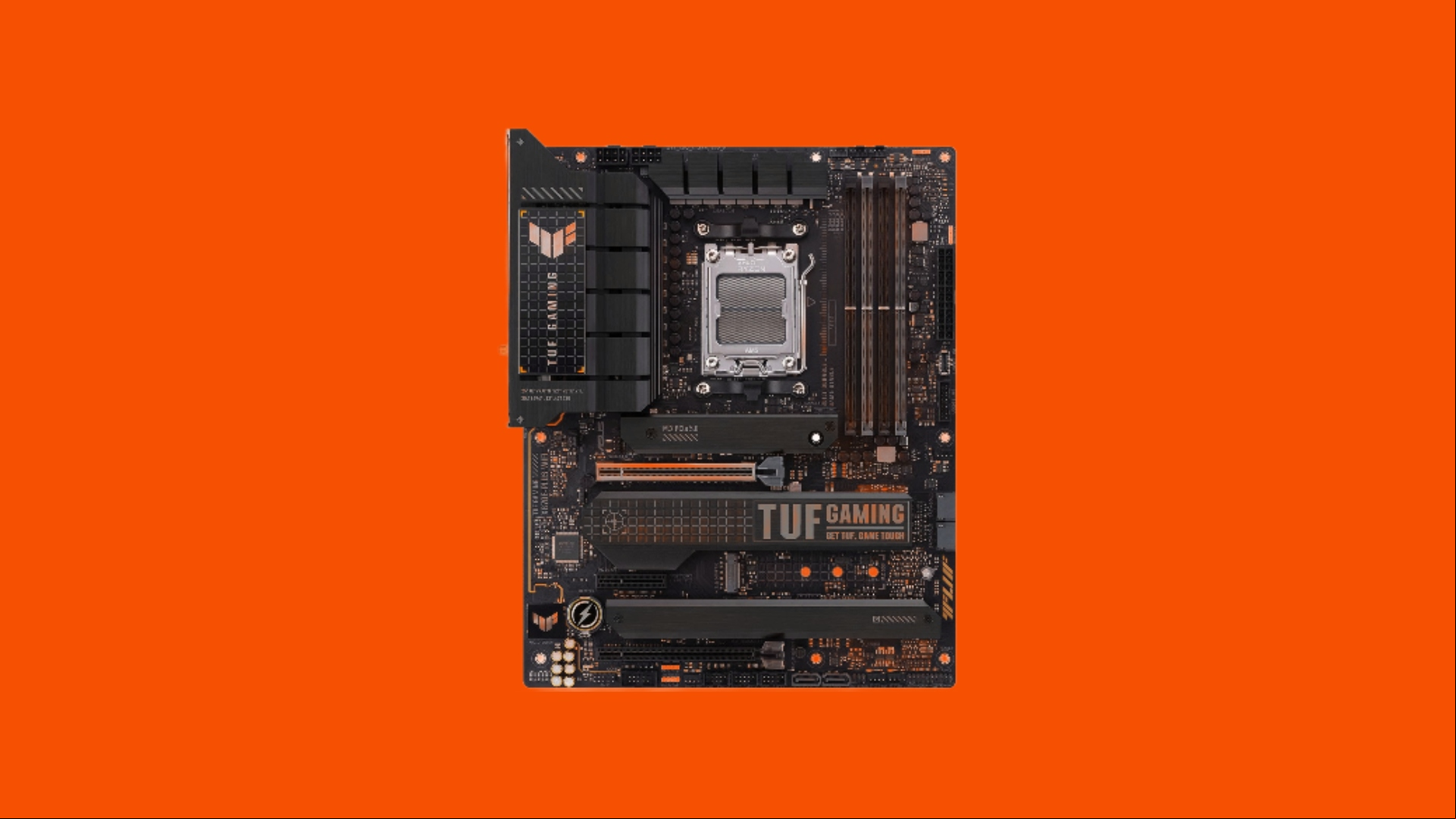 Asus Tuf gaming X670E Plus Wi-Fi review image showing the product facing forwards.