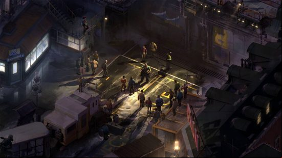 Best detective games: a street fight in darkness in Disco Elysium.