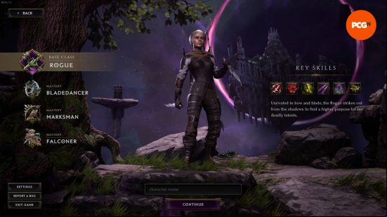 Best Last Epoch classes: the rogue class selection screen with the base skills.