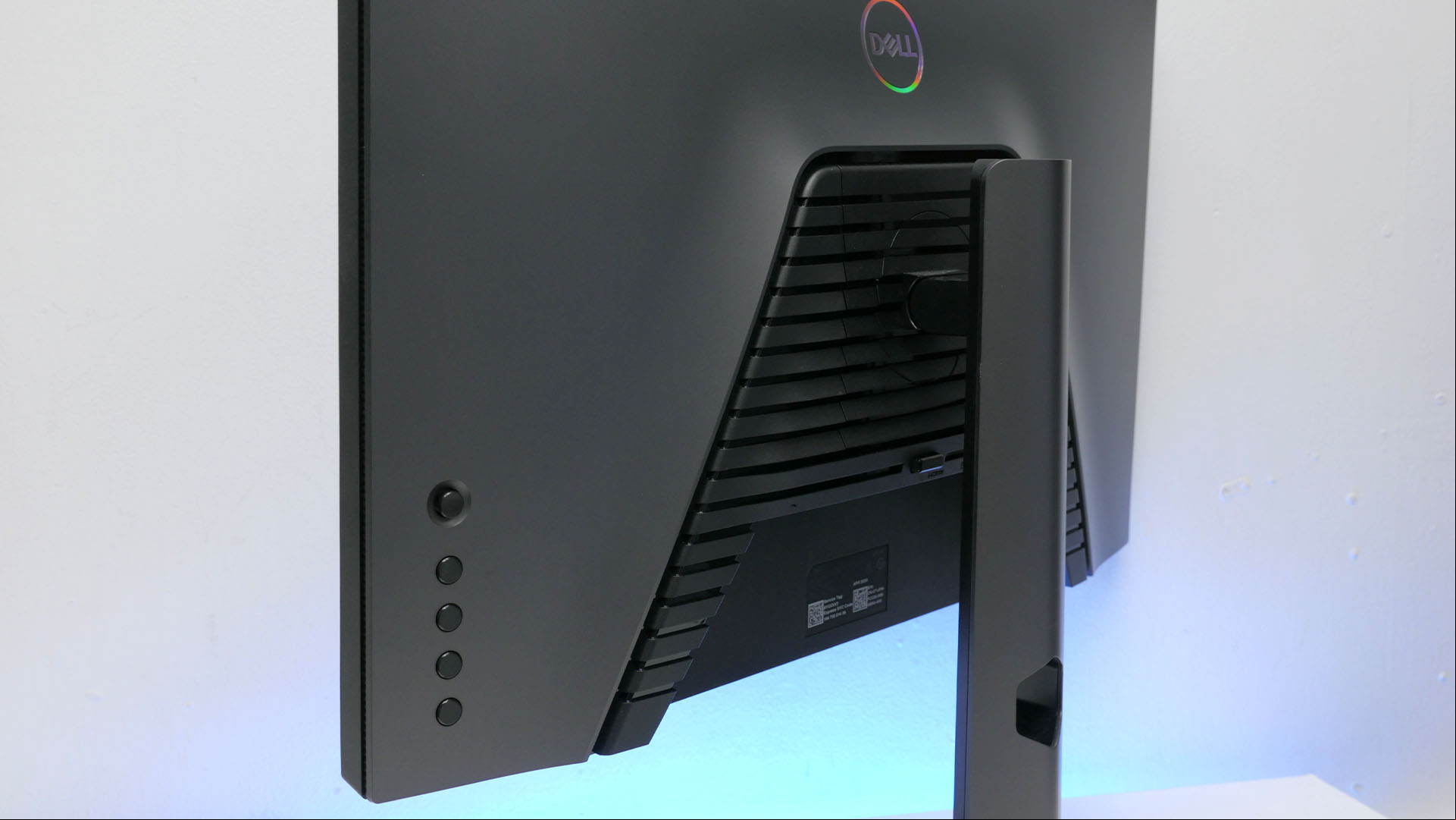 Dell G2524H review image showing the menu buttons on the back of the monitor.