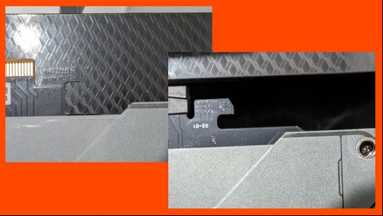 Gigabyte graphics card cracks comparison. Top left: old board design. Bottom right: new board design