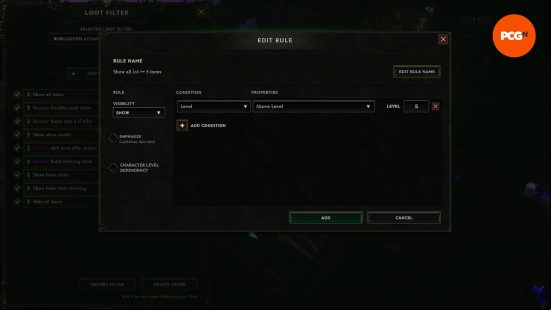 An example Last Epoch loot filter that cares about levels.