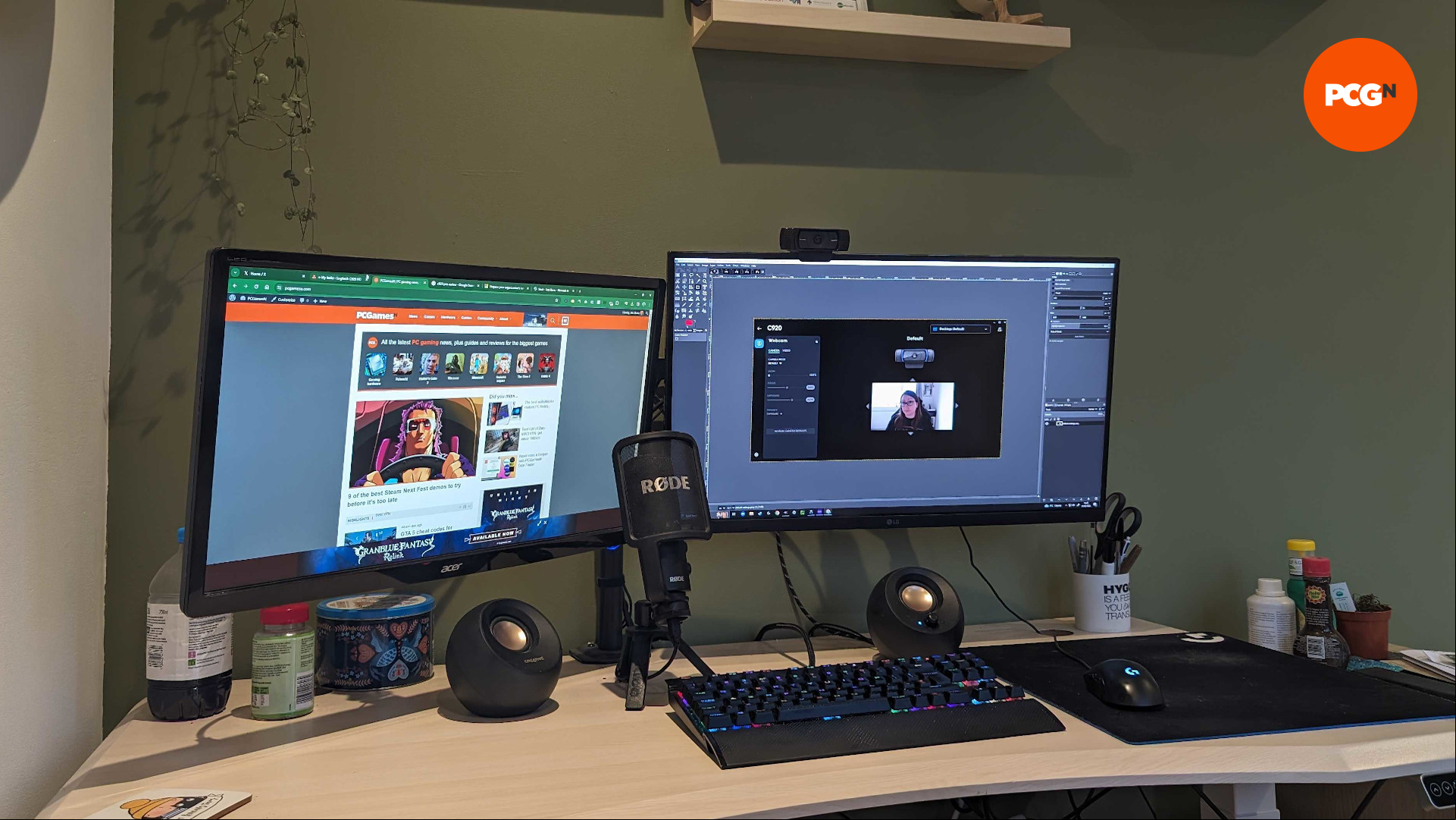 The Logitech C920 HD Pro webcam on a gaming desk setup