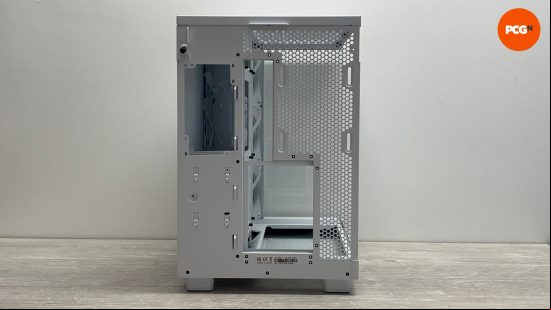 NZXT H6 Flow RGB review image showing the case's back .
