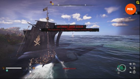 Skull and Bones review: a message warns that a player has stolen a legendary treasure map