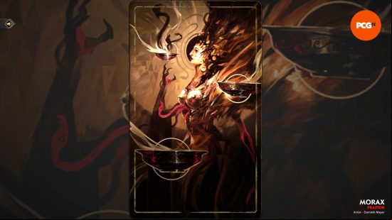 Morax, a beautiful woman in gilded armor, and one of the best Solium Infernum Praetors.
