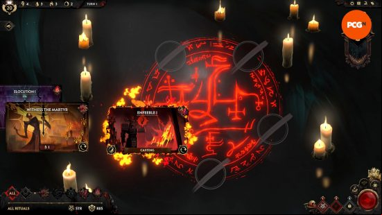Enfeeble I, one of the best Solium Infernum Rituals, sits in the ritual circle, awaiting casting.