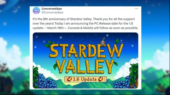 ConcernedApe's post on X about Stardew Valley 1.6
