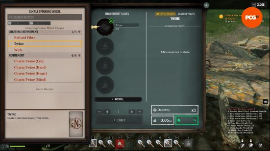 The Nightingale twine recipe in the simple spinning wheel UI.