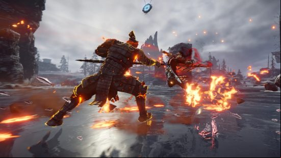 Best anime games: Naraka: Bladepoint. Image shows a battle in progress.