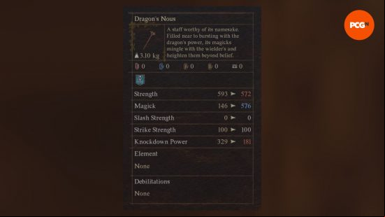 Best Dragon's Dogma 2 weapons: a menu screen showing a powerful staff.