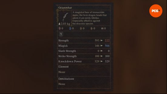 Best Dragon's Dogma 2 weapons: a menu screen showing a powerful bow.