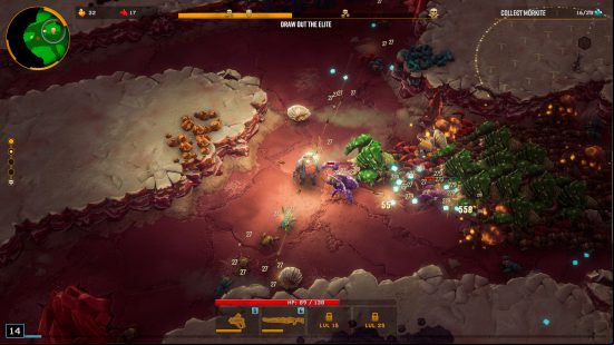 Deep Rock Galactic Survivor update introduces new Salt Pits biome - A number of bugs close in on the intrepid dwarven miner.
