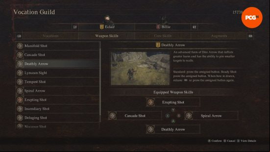 dragons-dogma-2-archer-weapon-skills Dragon's Dogma 2 Archer skills: a menu showing all of the abilities of an archer.