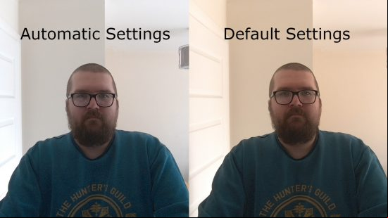 A comparison between the Facecam MK.2 default and automatic settings