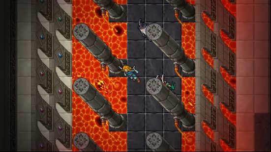 Best fantasy games: Tibia. Image shows a hero walking through a lava filled hallway.